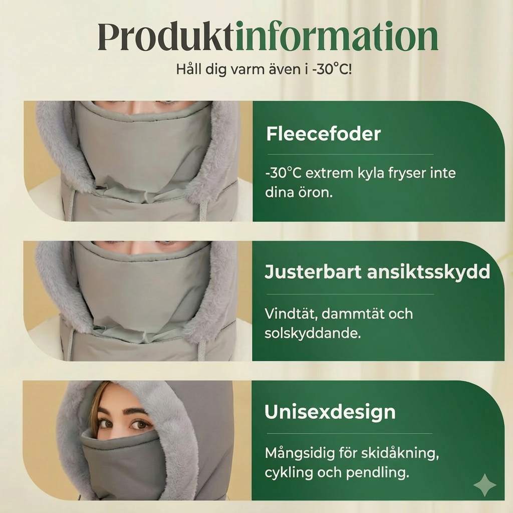 Norillo™ – Vindtät vinterhuva med justerbar passform för ansikte & hals