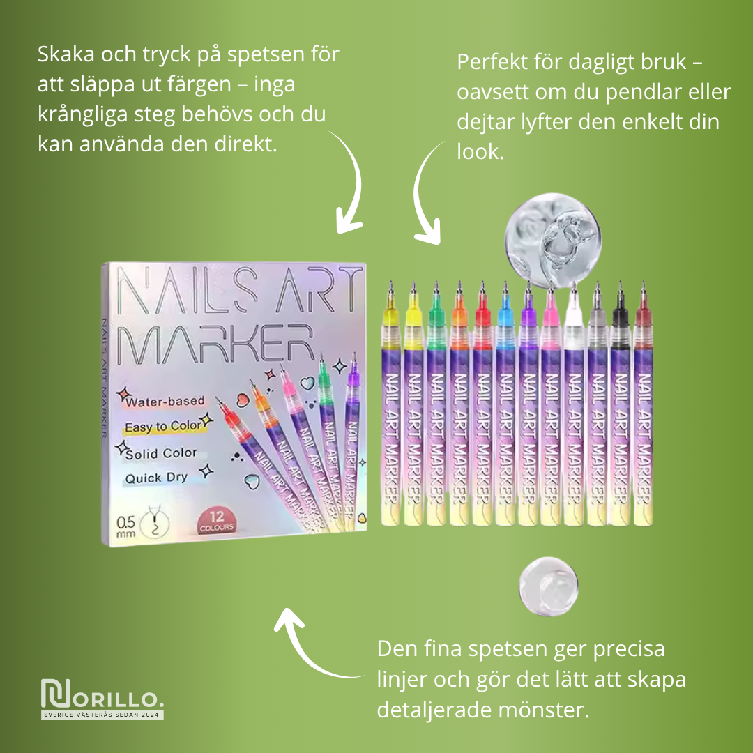 Norillo™ – Färgstarka NailArt-Pennor för Detaljerad Nageldesign