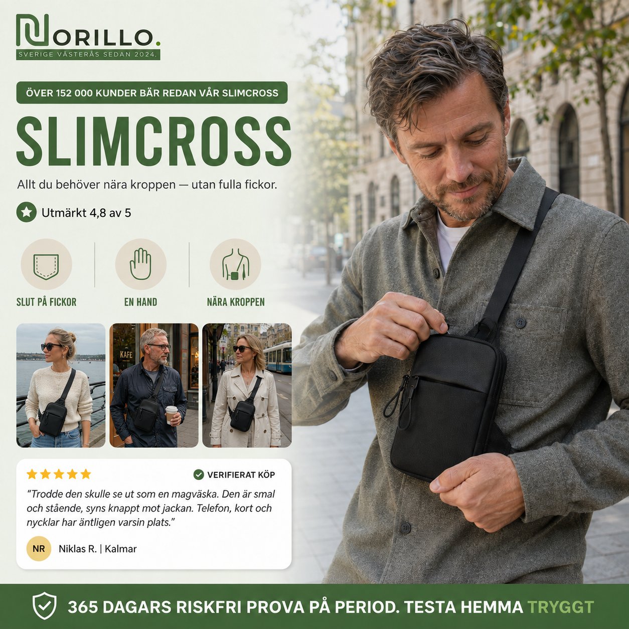 Norillo® – SlimCross – Kompakt crossbody som ersätter fulla fickor