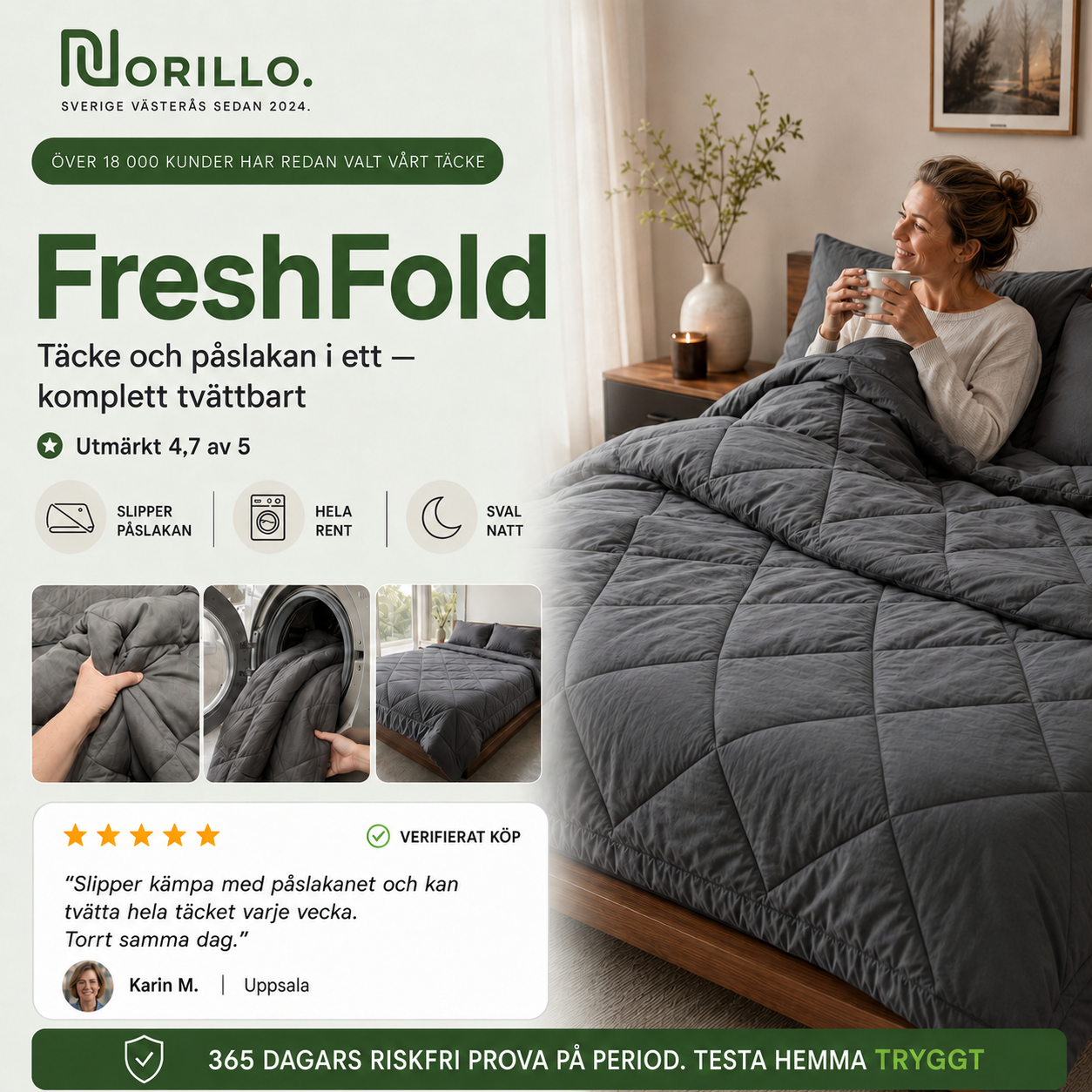Norillo® – FreshFold – Täcke och påslakan i ett, tvätta helt och torrt samma dag