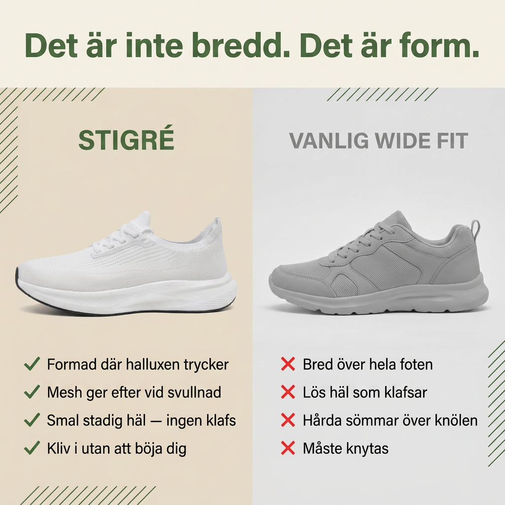 Stigré™ – Hallux-vänliga sneakers du kliver i utan att böja dig