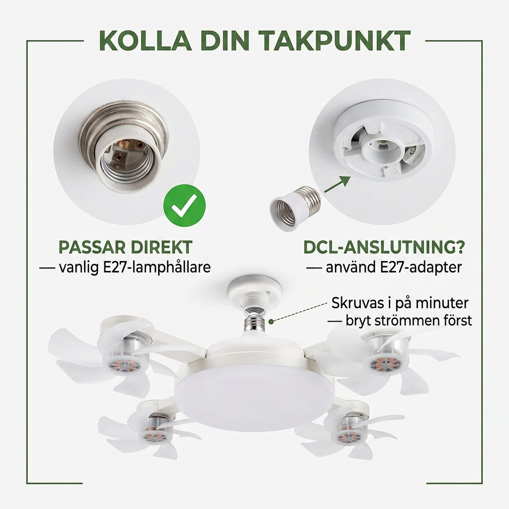 Norillo® – BreezeSocket – Takfläkt med lampa som skruvas i på minuter