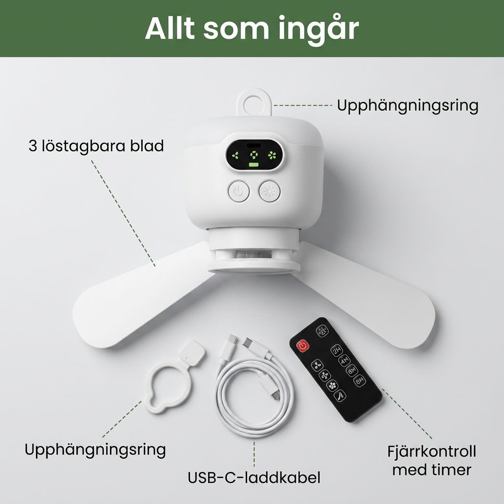 Norillo® – NightBreeze – Tyst fläkt och lampa för svala nätter i tältet
