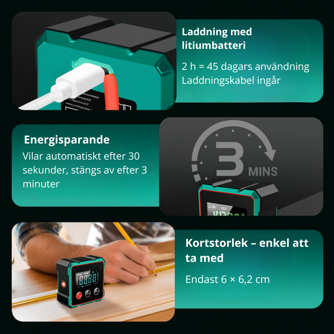Norillo™ – 2-i-1 Digital Vinkelmätare och Laser Vattenpass