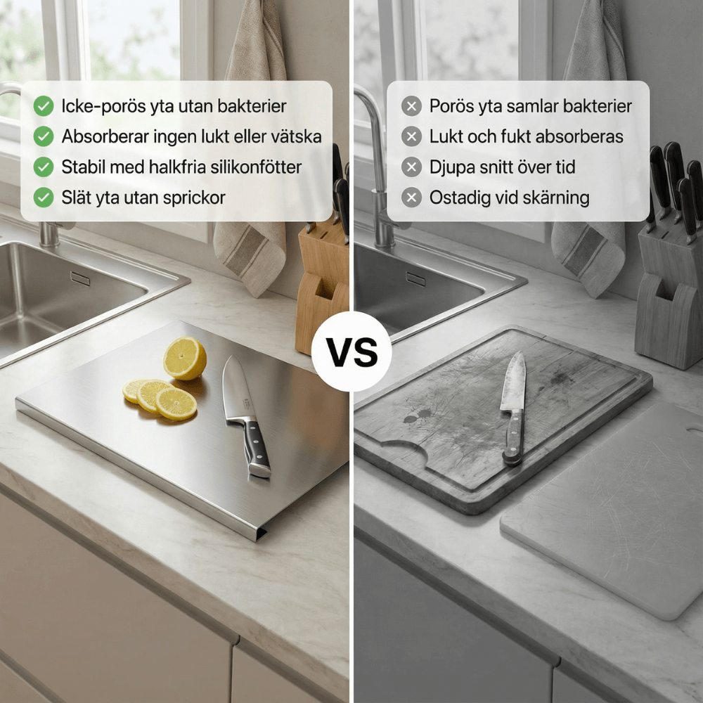 Norillo™ – hygienisk & bakterietålig – skärbräda i rostfritt stål