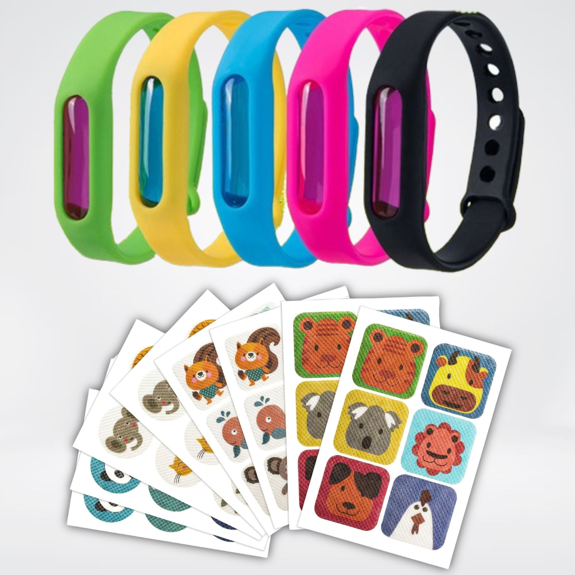 Norillo® – BiteShield Familjeset (5x armband + 50x myggskyddande klistermärken)