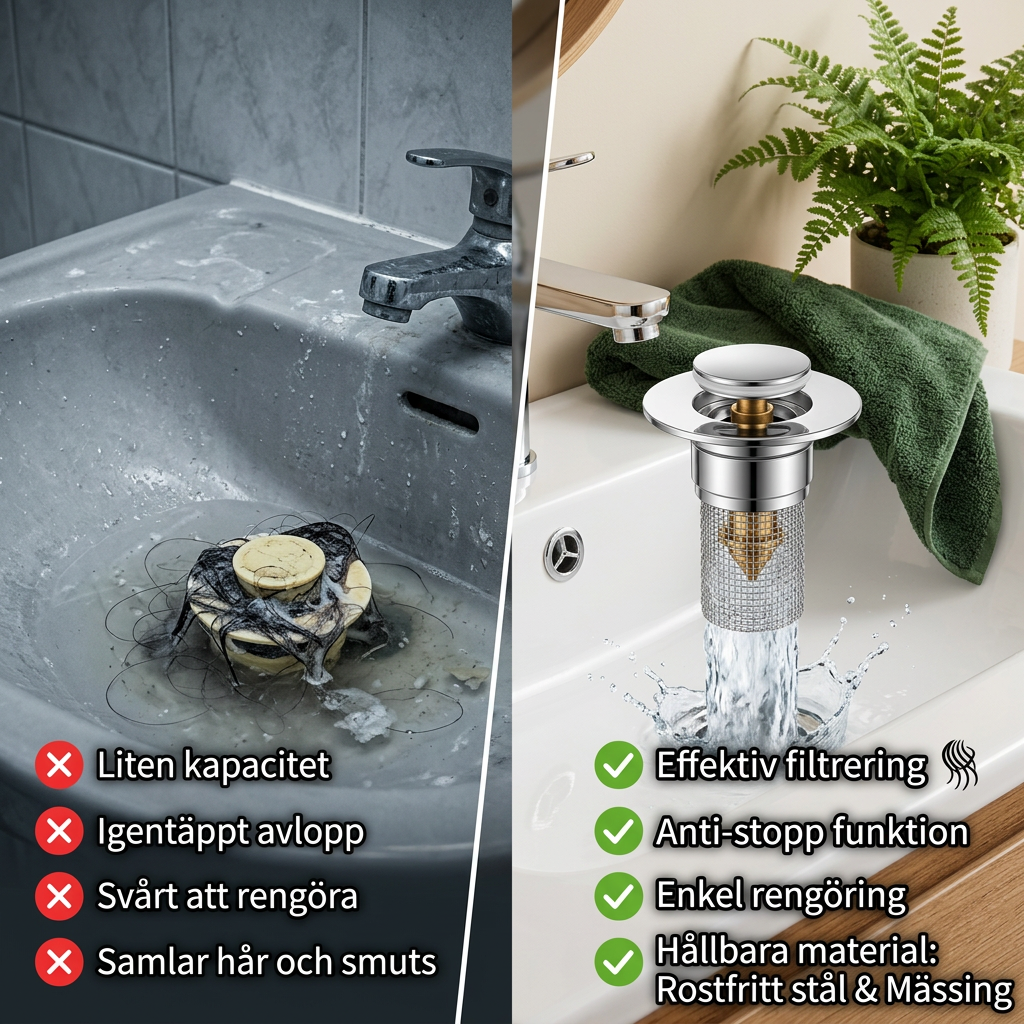 Norillo™ – Rostfritt avloppsfilter som stoppar hår och dålig lukt