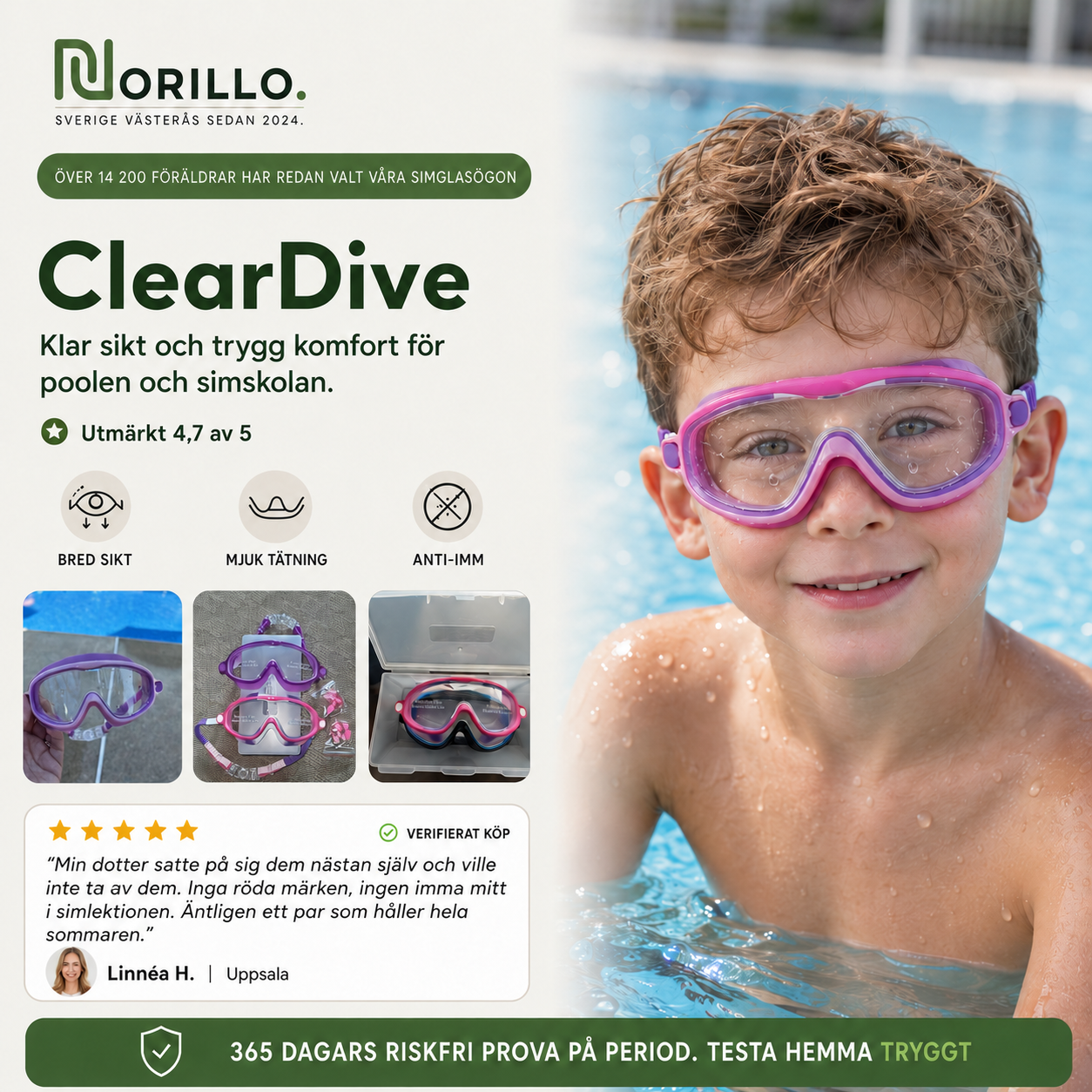 Norillo® – ClearDive – Barnsimglasögon som sitter kvar utan tovigt hå