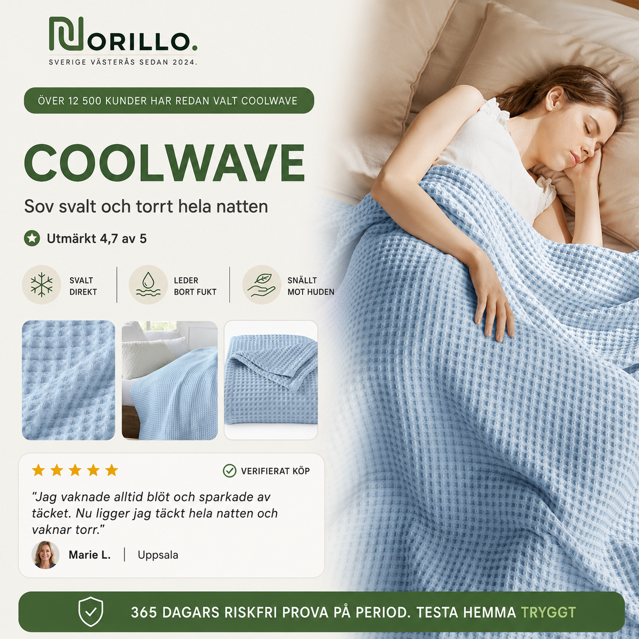 Norillo® – CoolWave – Sval, torr sömn under täcket även varma nätter