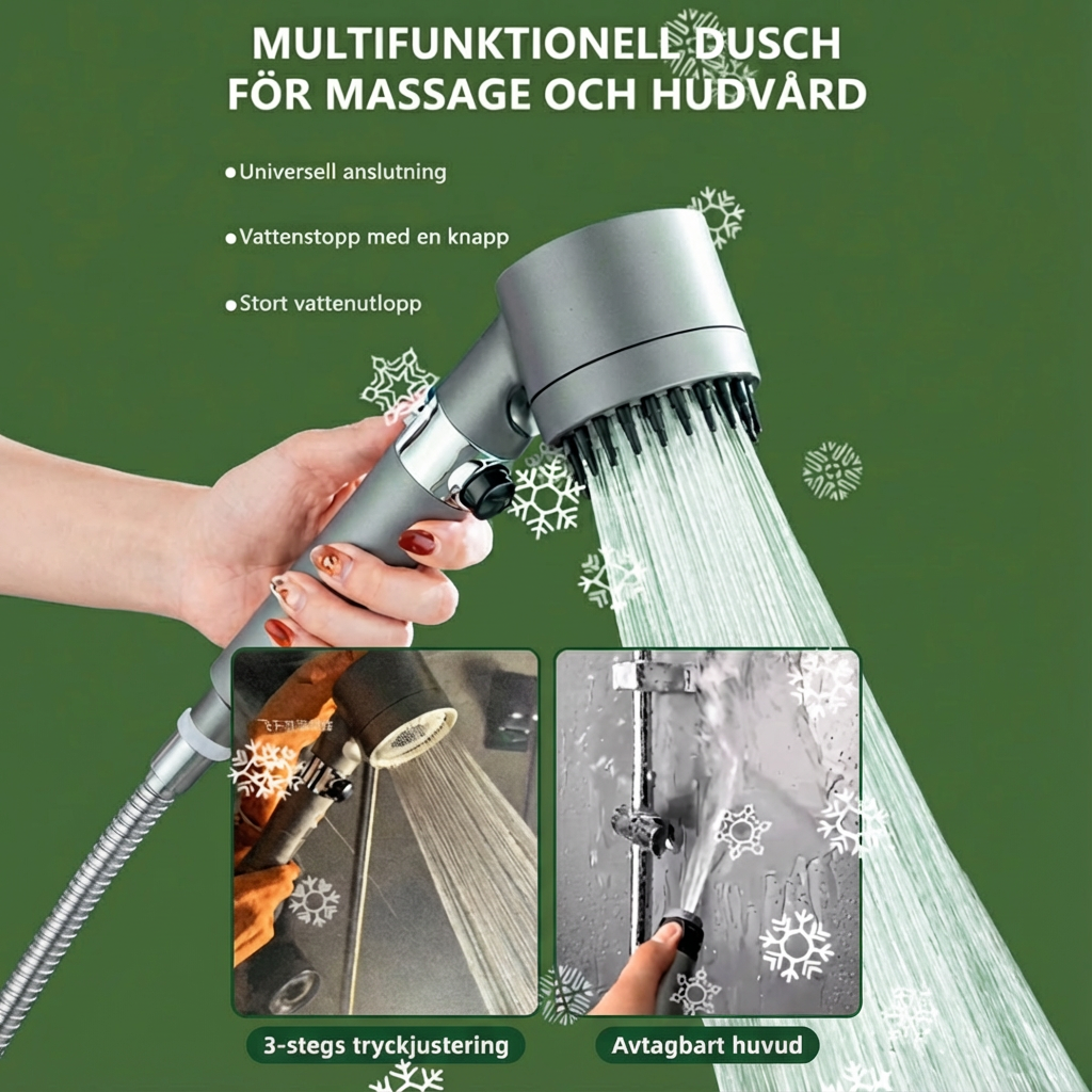Norillo™ – Duschhuvud med massage, 3-stegs tryck och renande vattenfilter