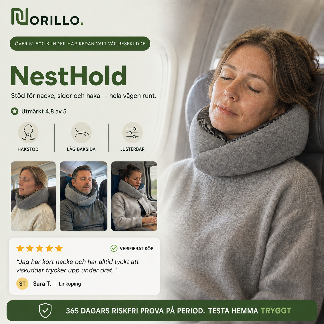Norillo® – NestHold – Resekudde med hakstöd som stöttar när du somnar