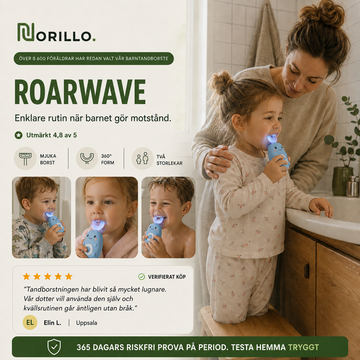 Norillo® – RoarWave – Barntandborste 3–8 år för lugnare kvällar
