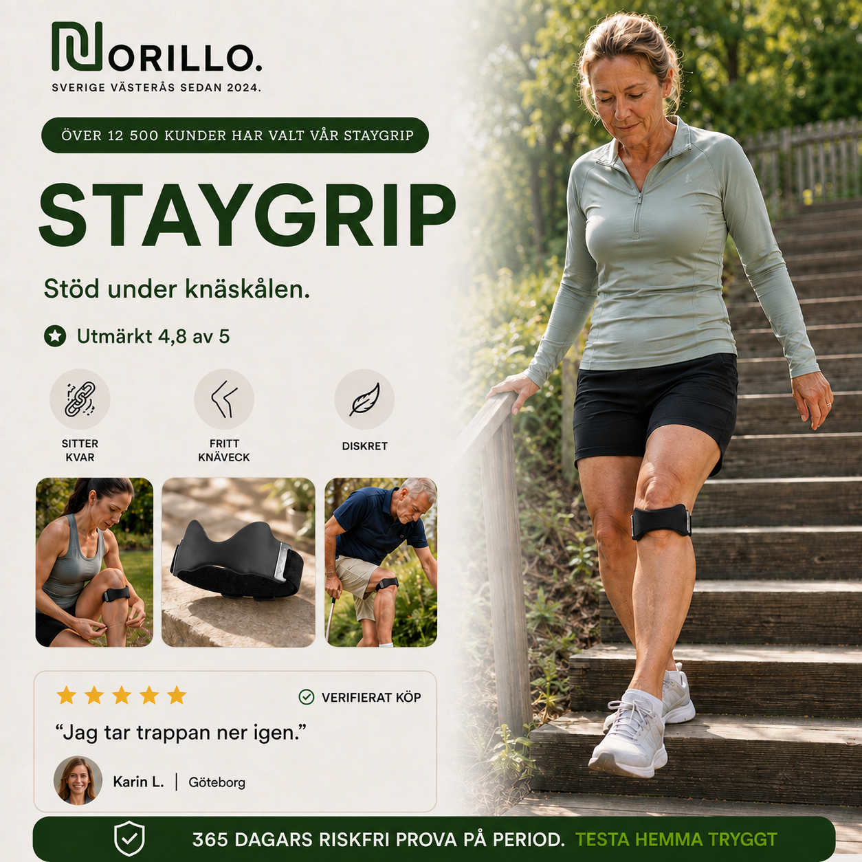 Norillo® – StayGrip – Knärem med riktat stöd som sitter kvar när du rör dig