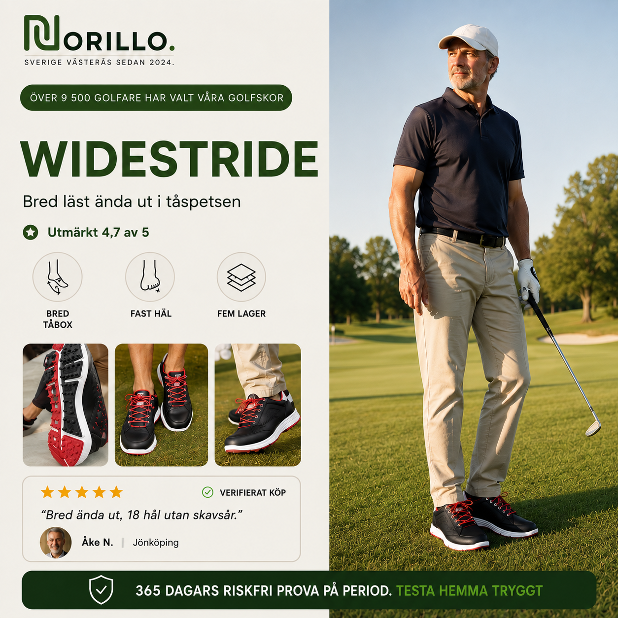 Norillo® – WideStride – Bekväma golfskor för breda fötter hela rundan