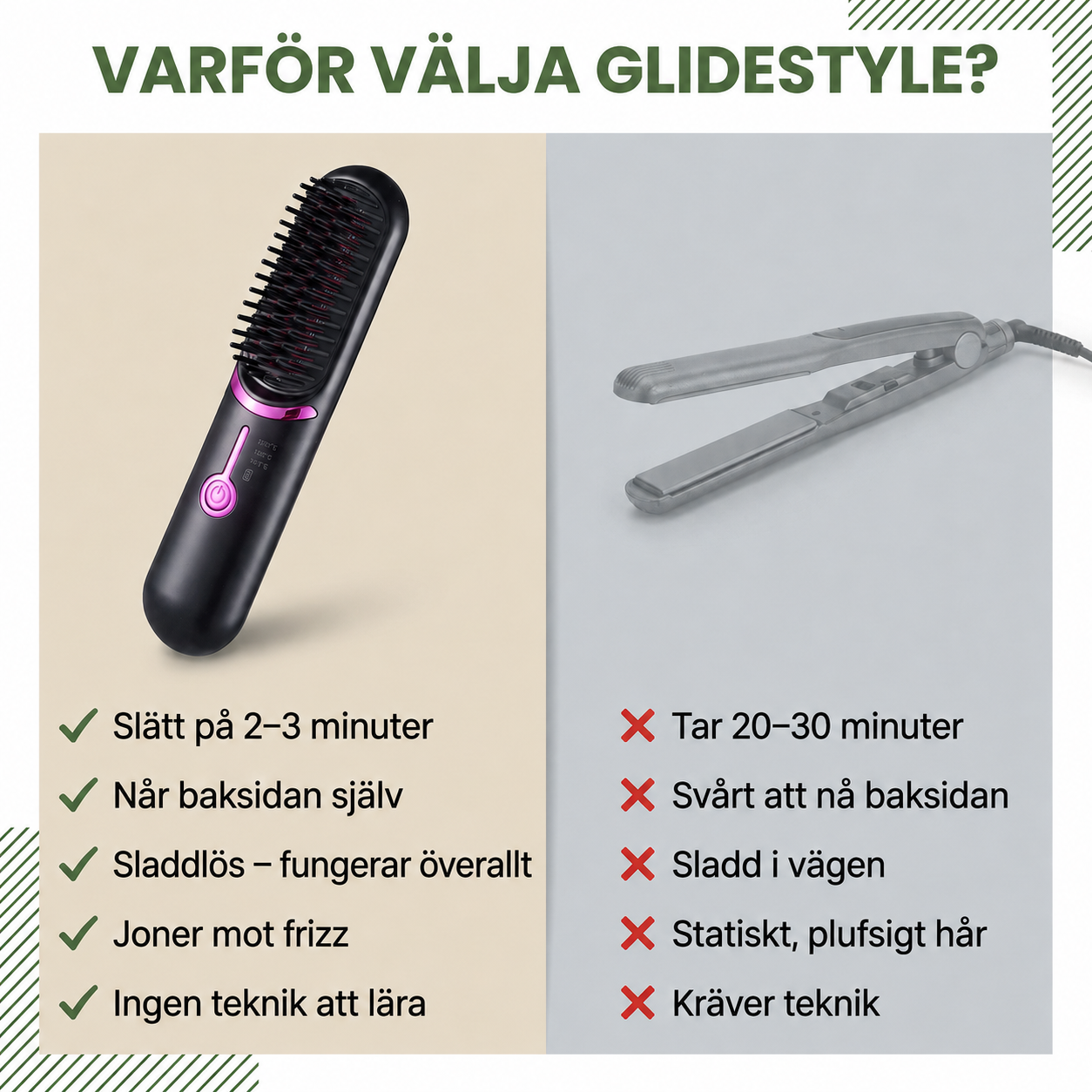 Norillo® – GlideStyle – Sladdlös värmeborste för slätt hår på minuter