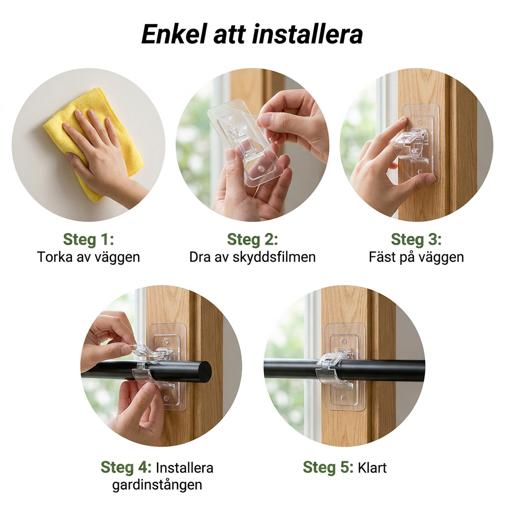 Norillo™ – Självhäftande Gardinstångshållare utan borrning i väggen