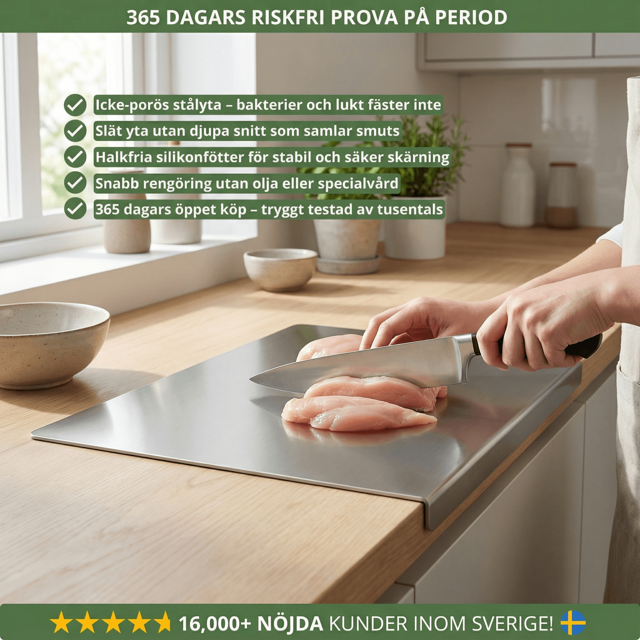 Norillo™ – hygienisk & bakterietålig – skärbräda i rostfritt stål