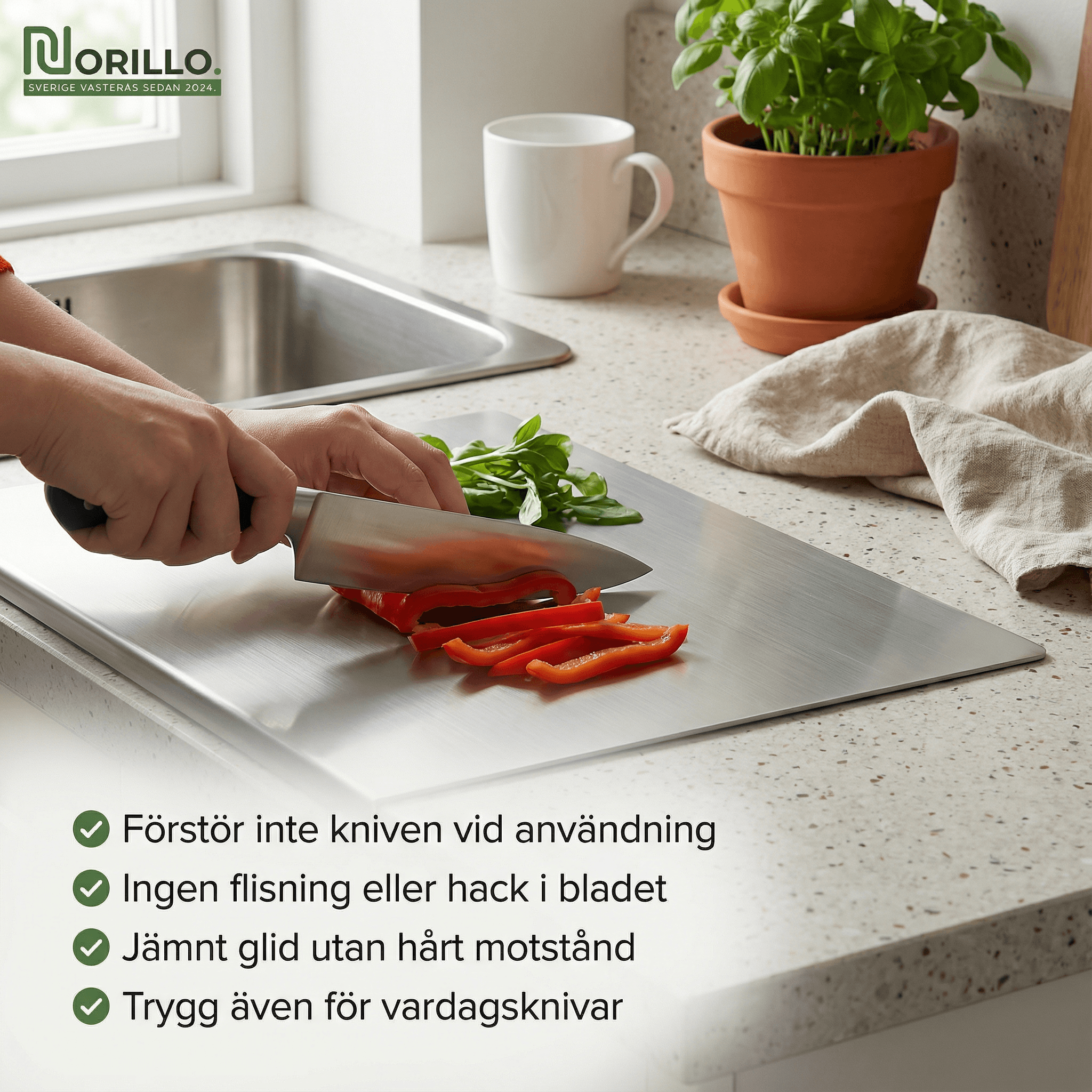 Norillo™ – hygienisk & bakterietålig – skärbräda i rostfritt stål