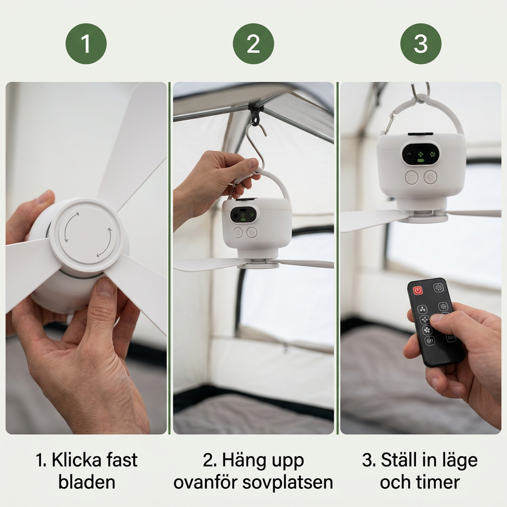 Norillo® – NightBreeze – Tyst fläkt och lampa för svala nätter i tältet