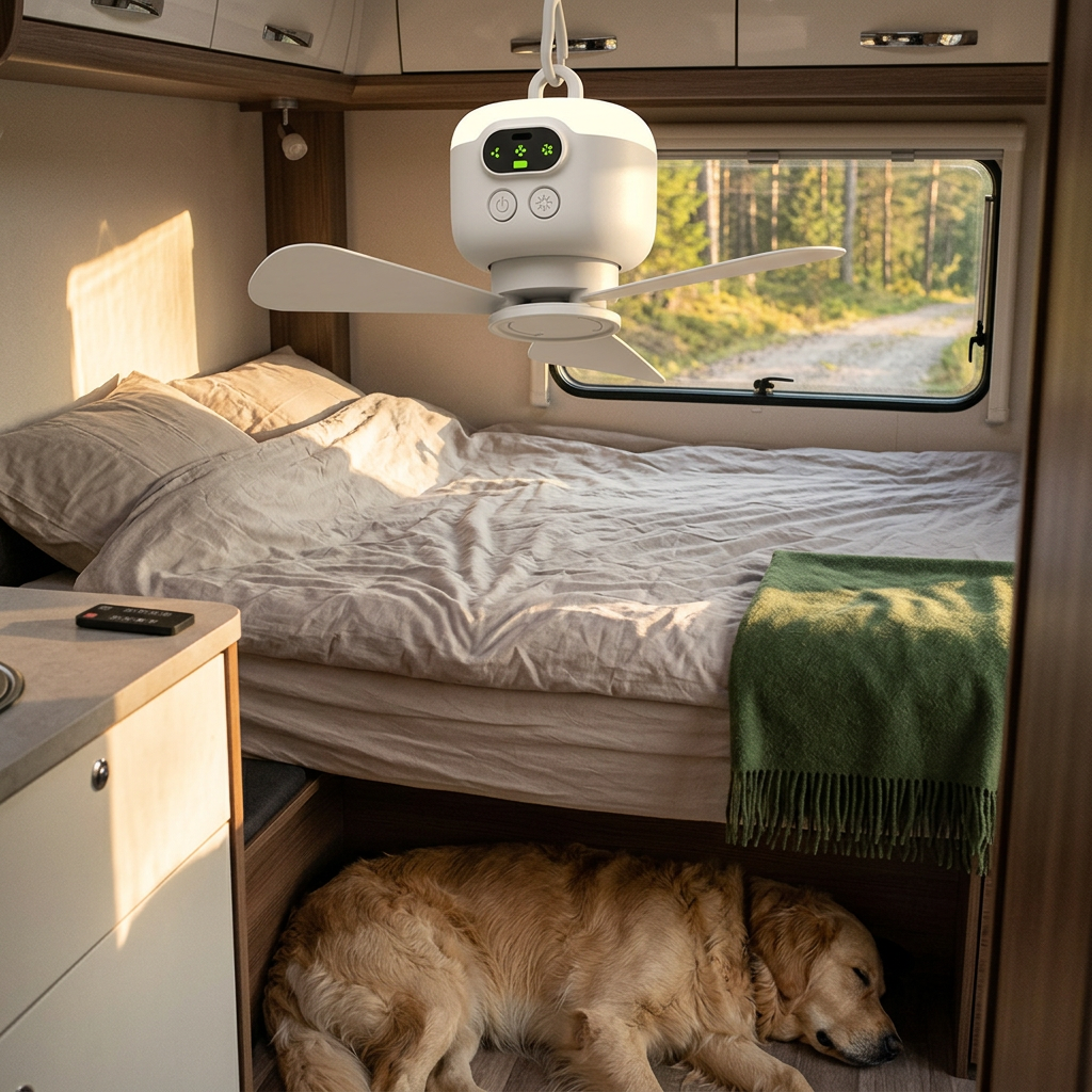 Norillo® – NightBreeze – Tyst fläkt och lampa för svala nätter i tältet