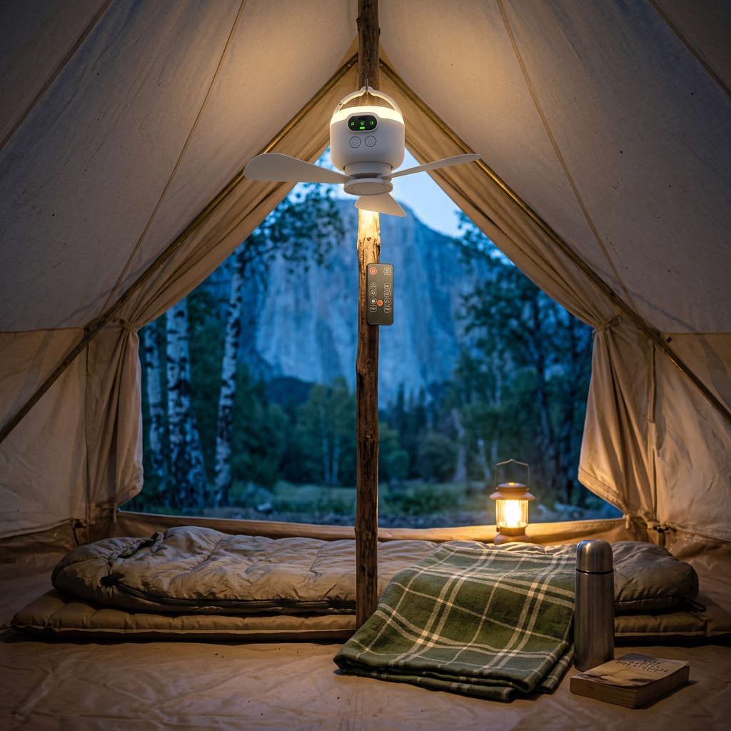 Norillo® – NightBreeze – Tyst fläkt och lampa för svala nätter i tältet