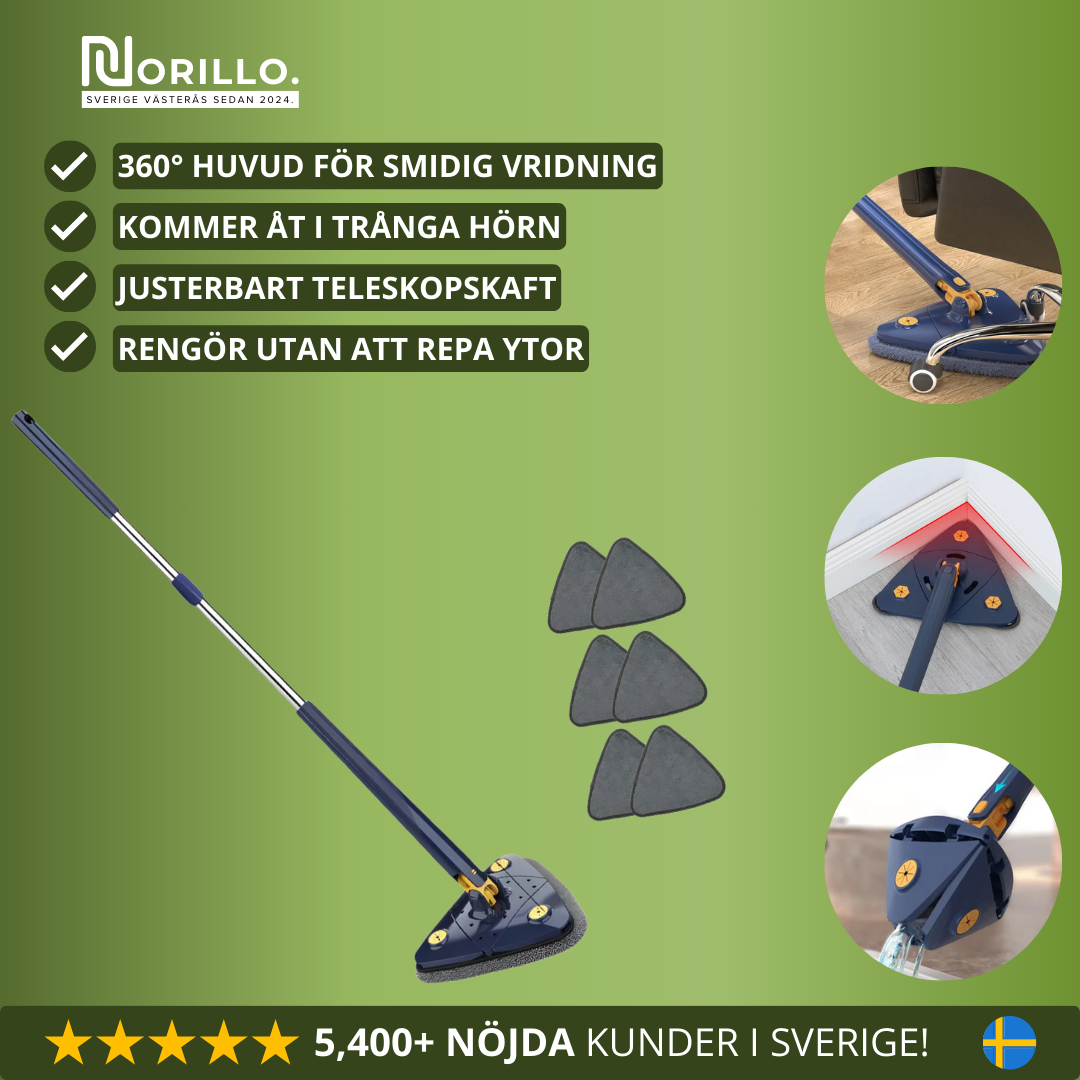 Norillo™ – Triangelformad 360° rengöringsmopp för hörn, kanter & trånga utrymmen