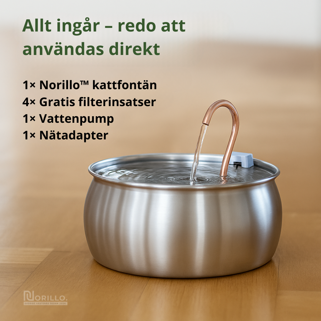 Norillo™ – Kattfontän i rostfritt stål som förebygger urinvägsproblem