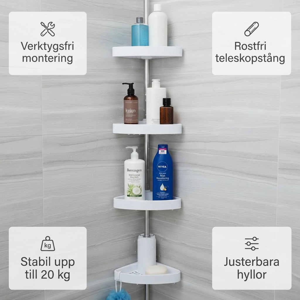 Norillo™ – Utdragbar stabil hörnförvaring med verktygsfri montering